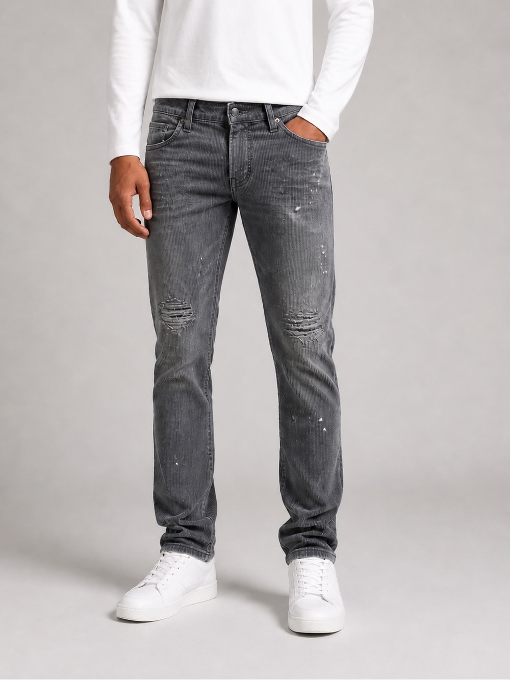 Purple Brand Distressed Corduroy Pants Grey Paint Splatter 31